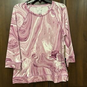 Chico's Weekends Pink Marble Sweatshirt